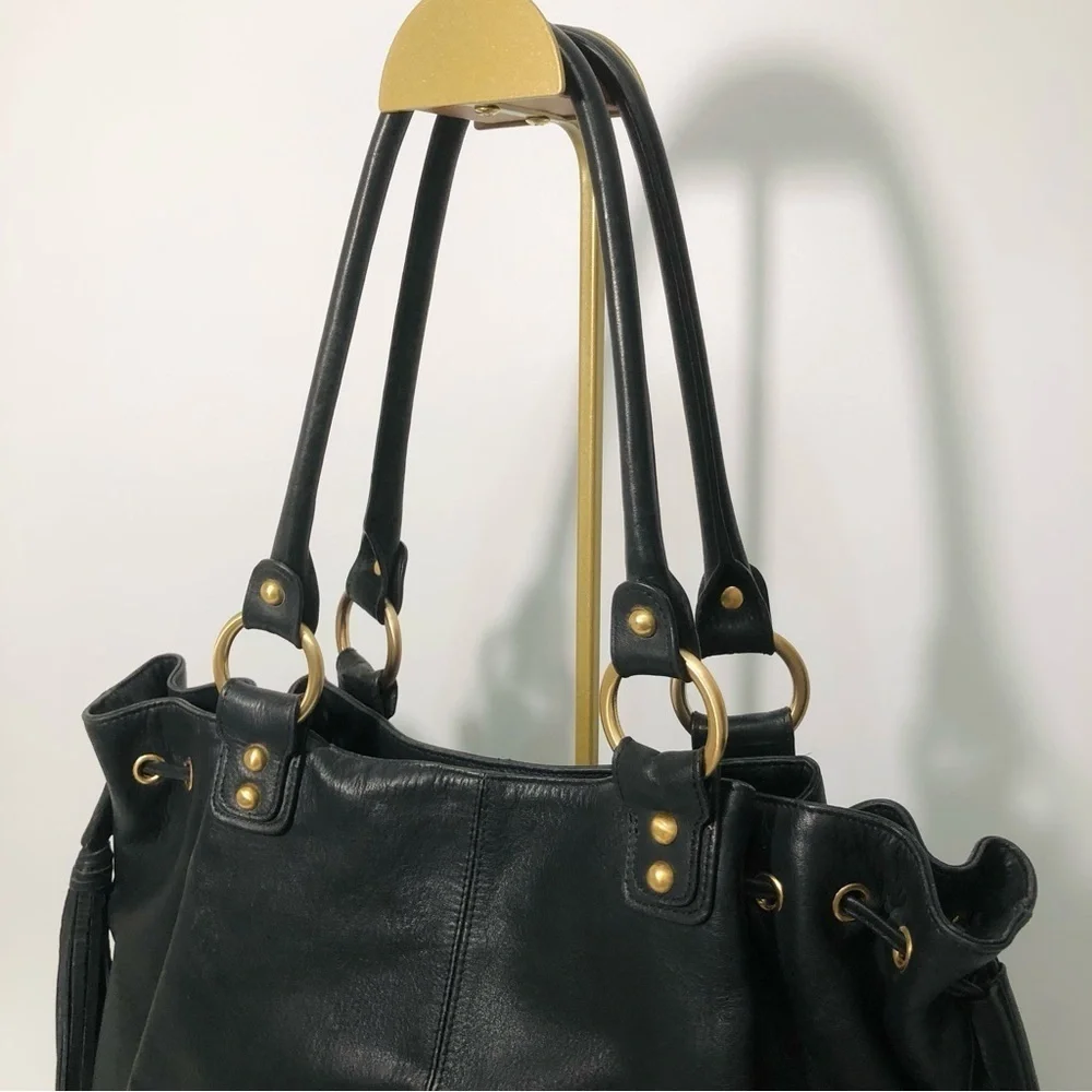 Bloomingdale's Large Double Tasseled Black Hobo Bag